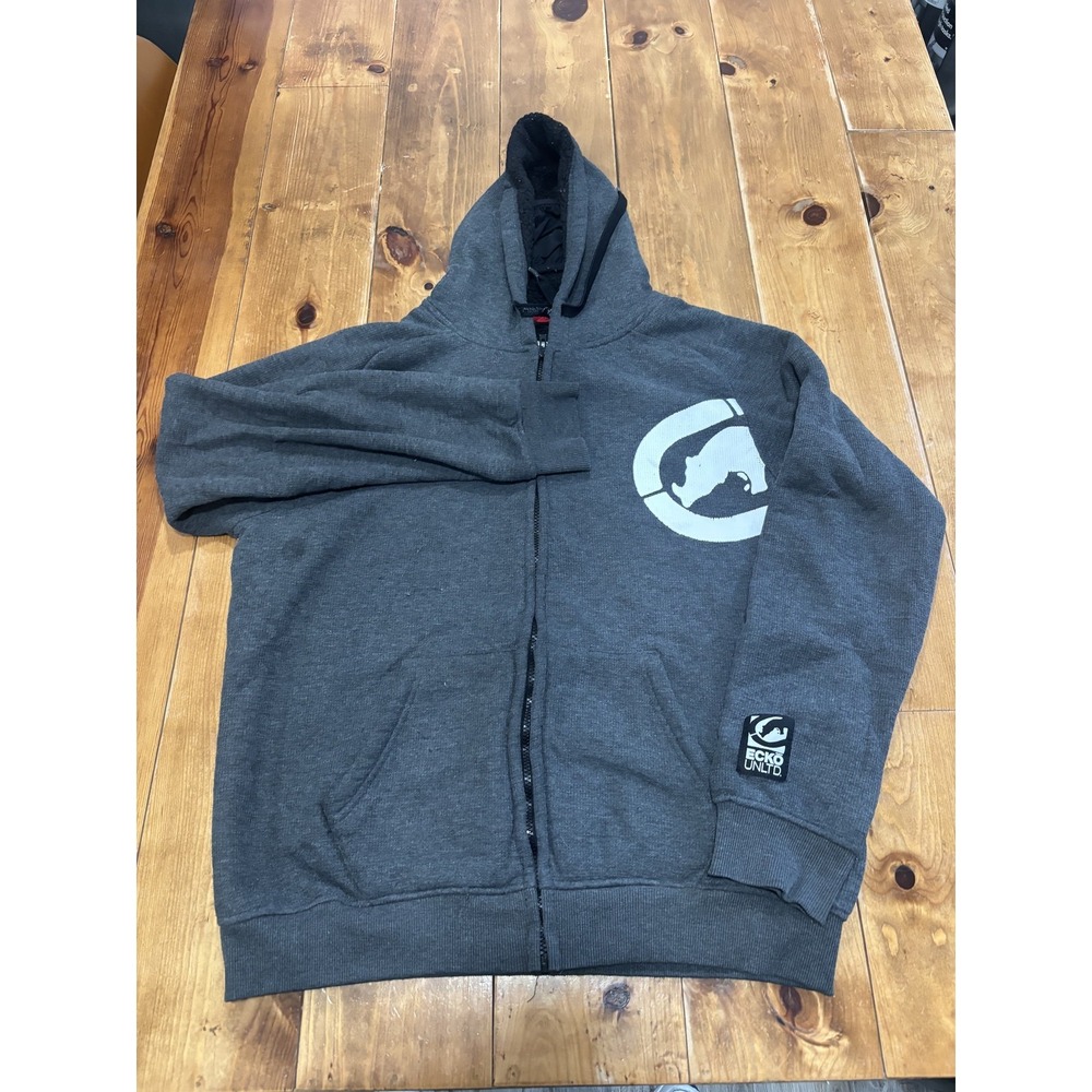 Eckō Unltd. Men's Full Zip Hoodie Sherpa Lined Dark Gray‎ Size L